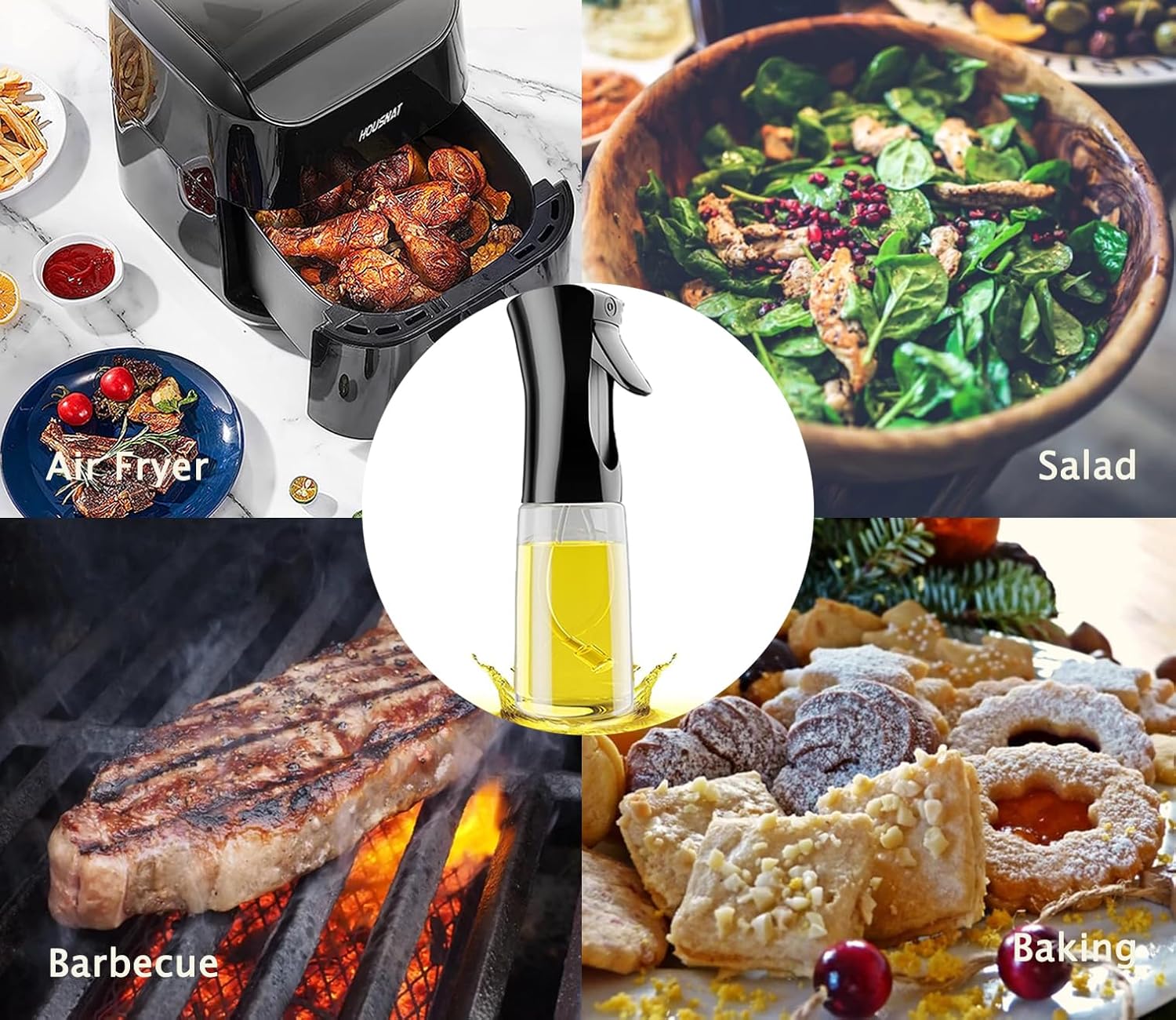 زجاجة بخاخ زيت زيتون سعة 200 مل للطبخ من يولنز، زجاجات بخاخ الزيت والخل للمطبخ والمقلاة الهوائية والسلطة والشواء والقلي والشوي