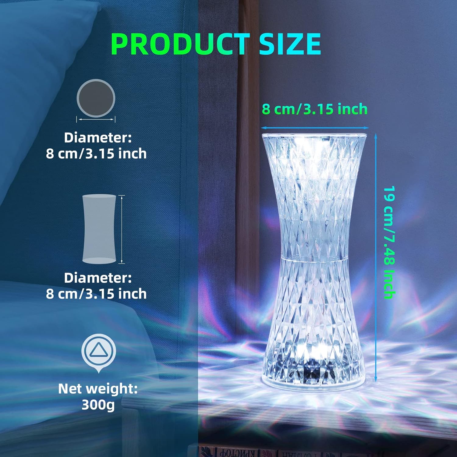 مصباح طاولة ماسي كريستالي RGB به 16 لون و4 اوضاع من الاكريليك مع تحكم باللمس وريموت كنترول شحن usb