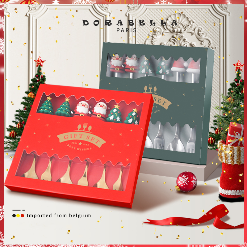 طقم معالق من 6 قطع بتصميم مصنوع من الفولاذ المقاوم للصدأ للفواكه والكعك والقهوة والمشروبات الساخنة والآيس كريم والحلويات الأخرى، لون ذهبي