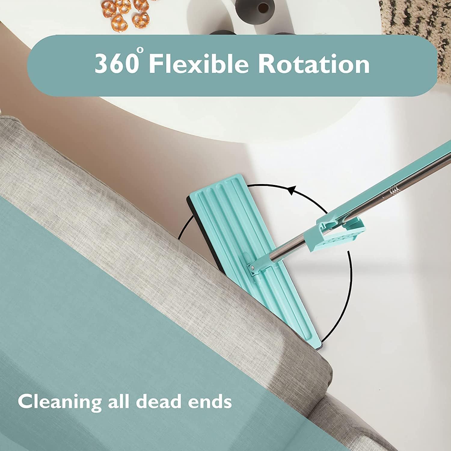 مساحة موب لتنظيف الأرضيات والسيراميك والباركيه، بمقبض ستانلس ستيل دوار 360 درجة مقاوم للانزلاق والاهتراء لتنظيف المنزل