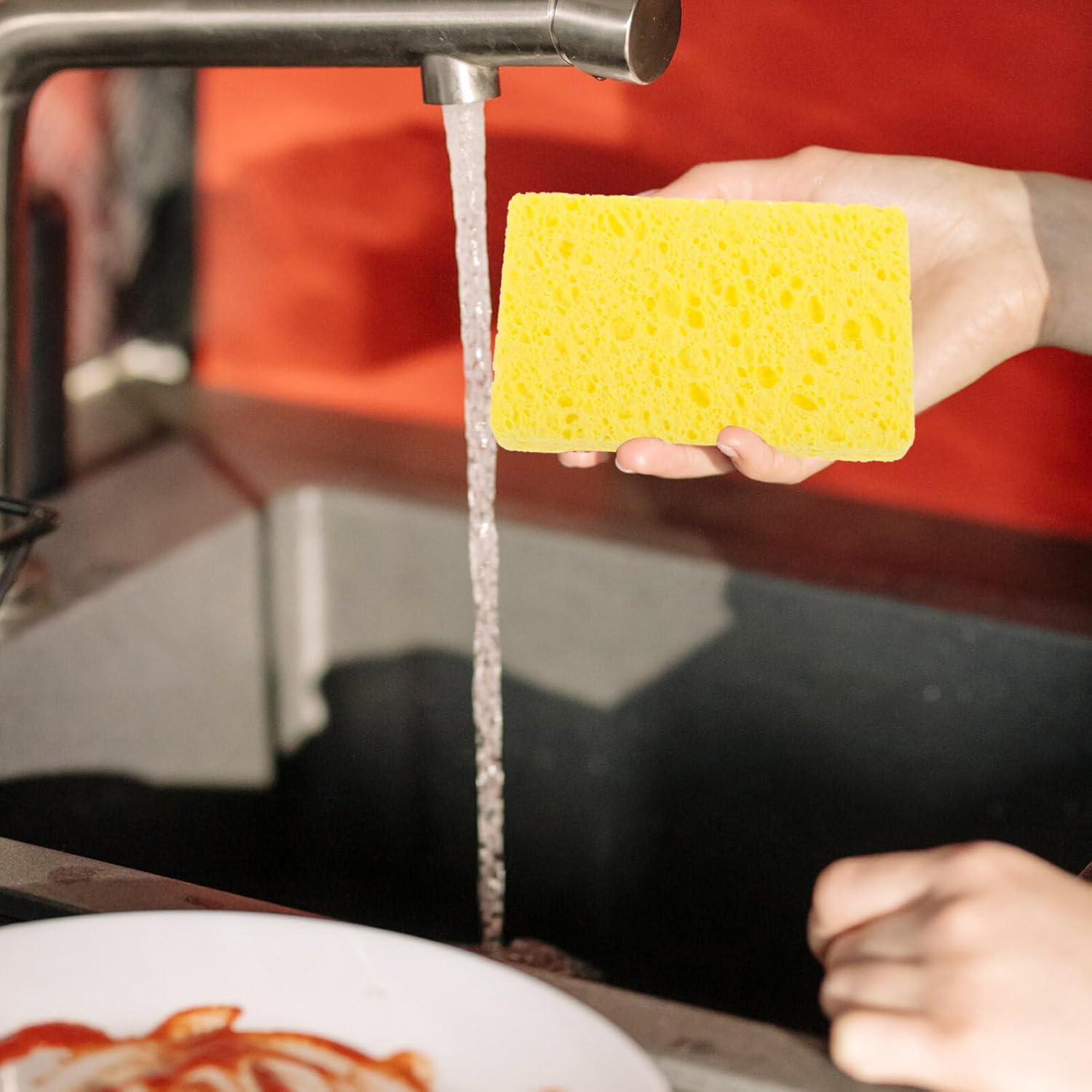إسفنج سيليلوز المنزلي غير قابل للخدش للأطباق 5قطع  إسفنج متعدد الاستخدامات للأطباق المنزلية، متين بدون رائحة، إسفنجة تنظيف للأطباق المنزلية والمطبخ والحمام