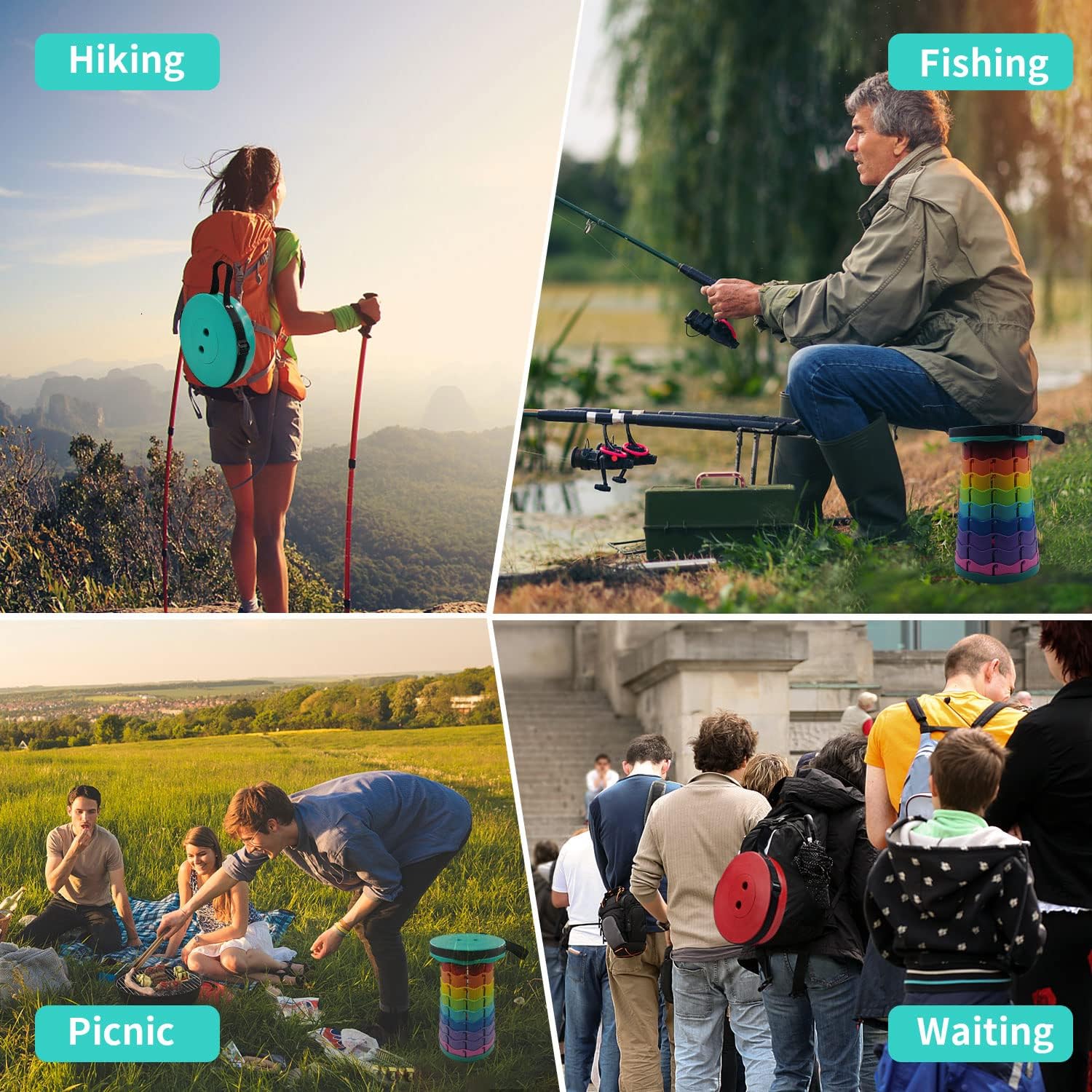 كرسي محمول قابل للطي بتصميم متداخل صغير الحجم وخفيف الوزن للتخييم للبالغين