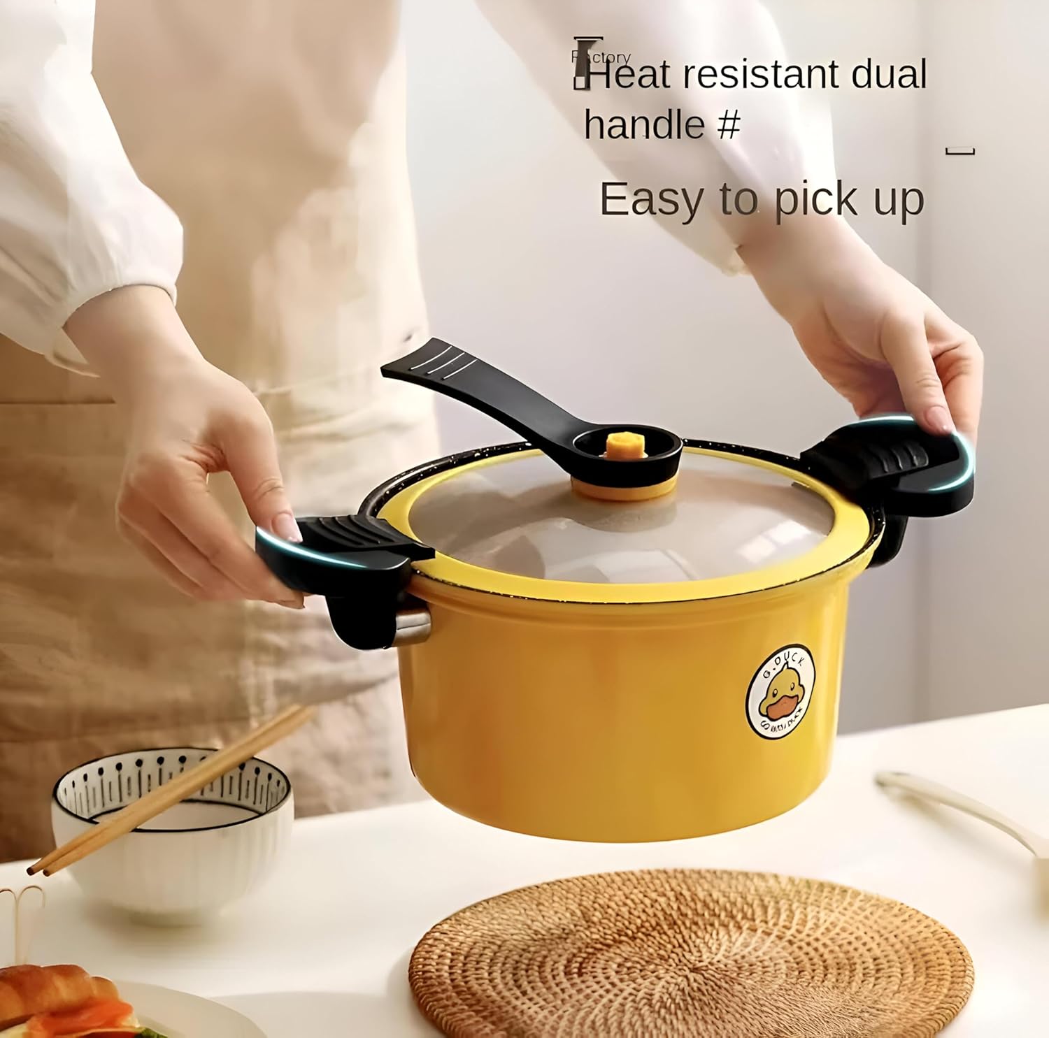 وعاء متعدد الاستخدامات- حلة بطة صفراء جميل، 22 سم مثالي للحساء، قدر ضغط عالي 3.5 لتر للوجبات اليومية (قطعه)