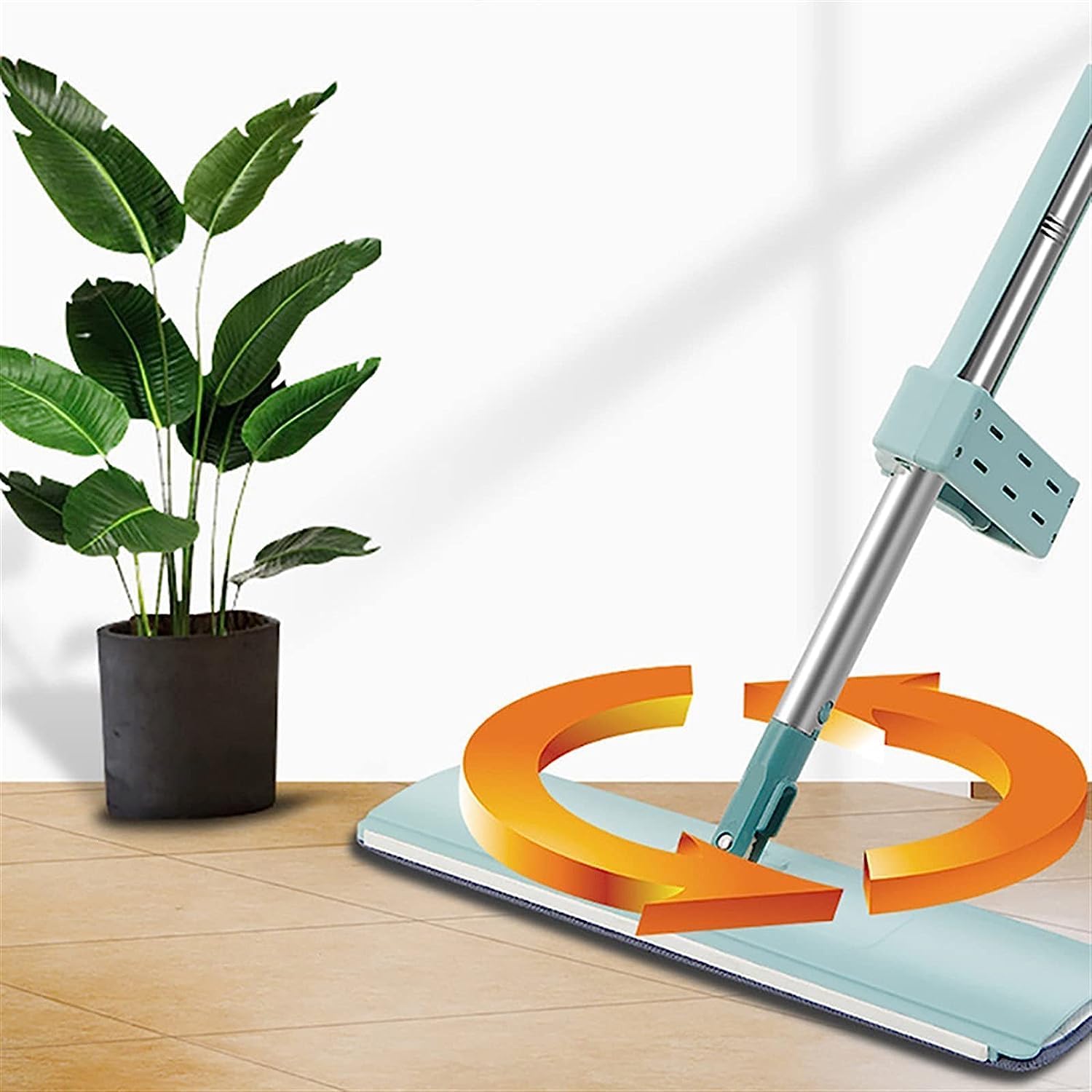 مساحة موب لتنظيف الأرضيات والسيراميك والباركيه، بمقبض ستانلس ستيل دوار 360 درجة مقاوم للانزلاق والاهتراء لتنظيف المنزل
