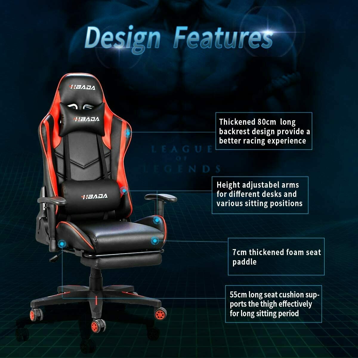 Headrest and Lumbar Support E-Sports Swivel Chair Hbada Gaming Chair Racing Style Ergonomic High Back Computer Chair with Height Adjustment 1-Year Warranty Gray 