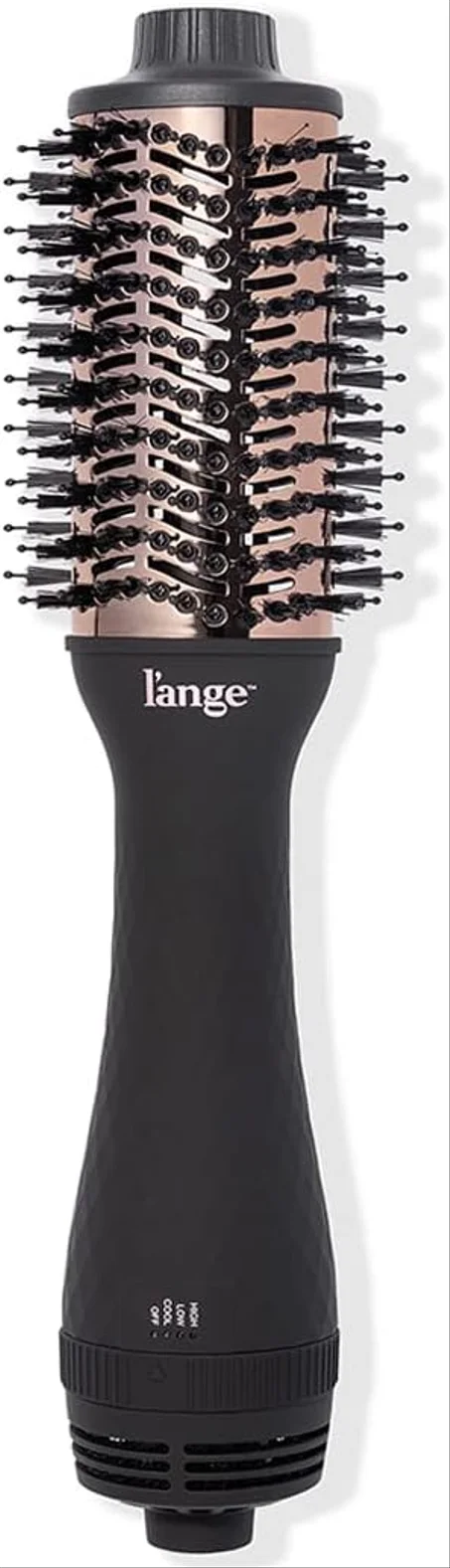 L'ANGE HAIR - Cepillo secadora de aire caliente Le Volume 2 en 1 de titanio para todo tipo de cabello, de 60 mm con barril ovalado, para obtener cabello suave y sin encrespamiento, color negr