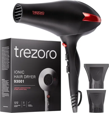 TREZORO Secador de pelo profesional para mujer, secador de pelo iónico de 2000 W para salón y uso personal, potente, secado rápido y silencioso para cabello rizado, encrespamiento no deseado,