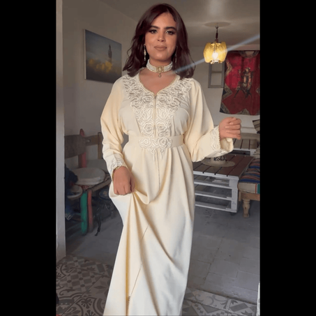 Caftan Broderie fait main Randa Tissu Crep sans ceinture