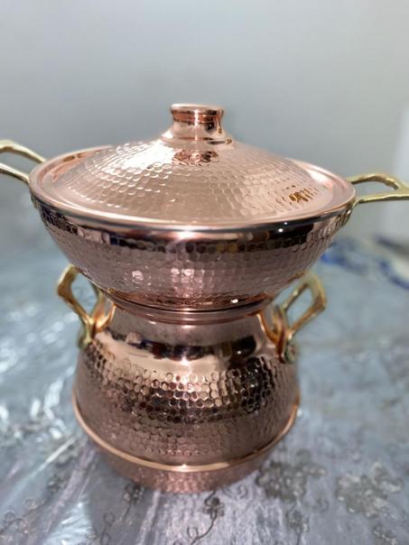 قدر طهي نحاسي تقليدي بطبقتين --- Marmite en cuivre traditionnelle à deux niveaux