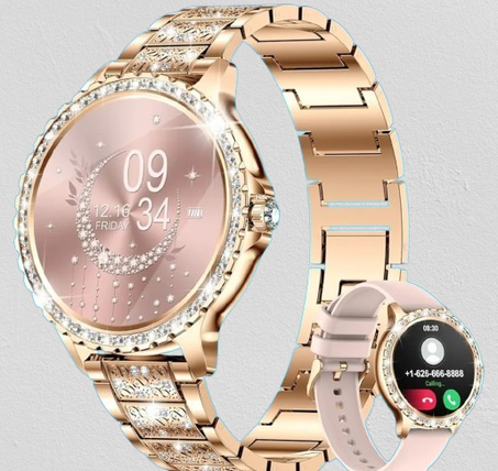ساعة ذكية للنساء الرد على المكالمات من تي دي زد واي اس بأكثر 200 شكل متتبع اللياقة البدنية لنظام اندرويد شاشة iOS 1.32 بوصة HD مقاومة للماء IP67 مراقب BP HR والنوم والدورة الشهرية ذهبي