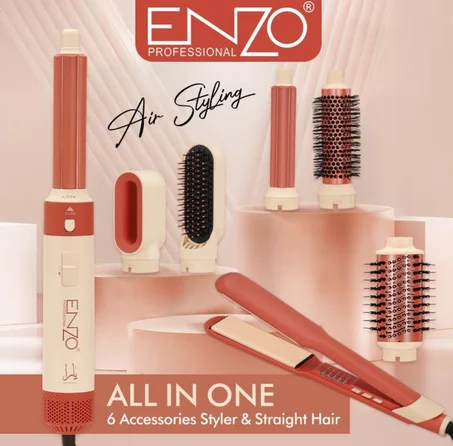 ENZO Professional Air Styling – All In One 6 Accessories Styler & Straight Hair
