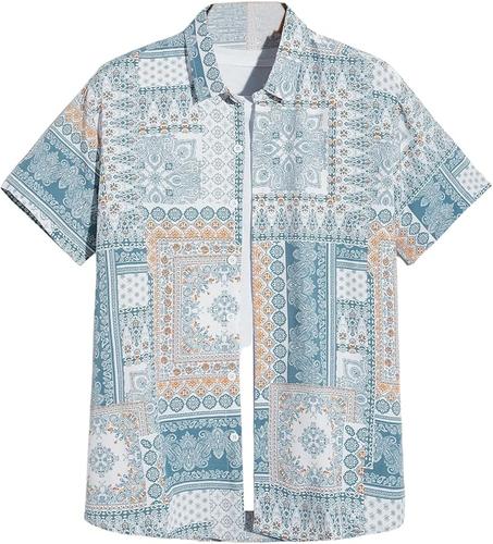 قميص كاجوال للرجال من ليميو انيق مطبوع نمط هندسي