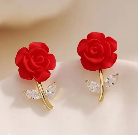 ♥️🌹أقراط وردة حمراء جديدة أناقة ورقي🌹♥️