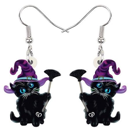 Acrylic Halloween Cat Earrings For Women