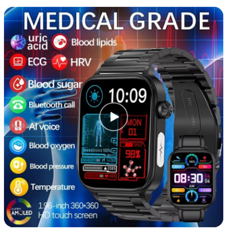 ساعة ذكية للرجال من ECG + PPG من الدرجة الطبية ، جلوكوز الدم ، دهون الدم ، مراقبة حمض اليوريك ، مكالمة بلوتوث ، ساعات ذكية صحية ، جديدة ،