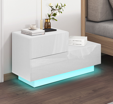 طاولة سرير جانبية مع إضاءة متعددة الألوان