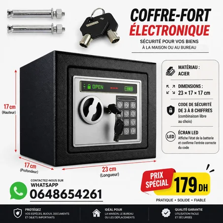 خزنة أمان إلكترونية، خزنة رقمية من الصلب مع مفتاحين.