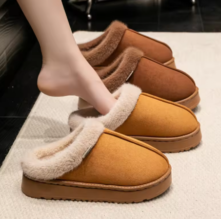 نعال نسائية أنيقة منفوشة للخريف والشتاء، نعل سميك من مادة إي في إيه، مضادة للانزلاق ودافئة