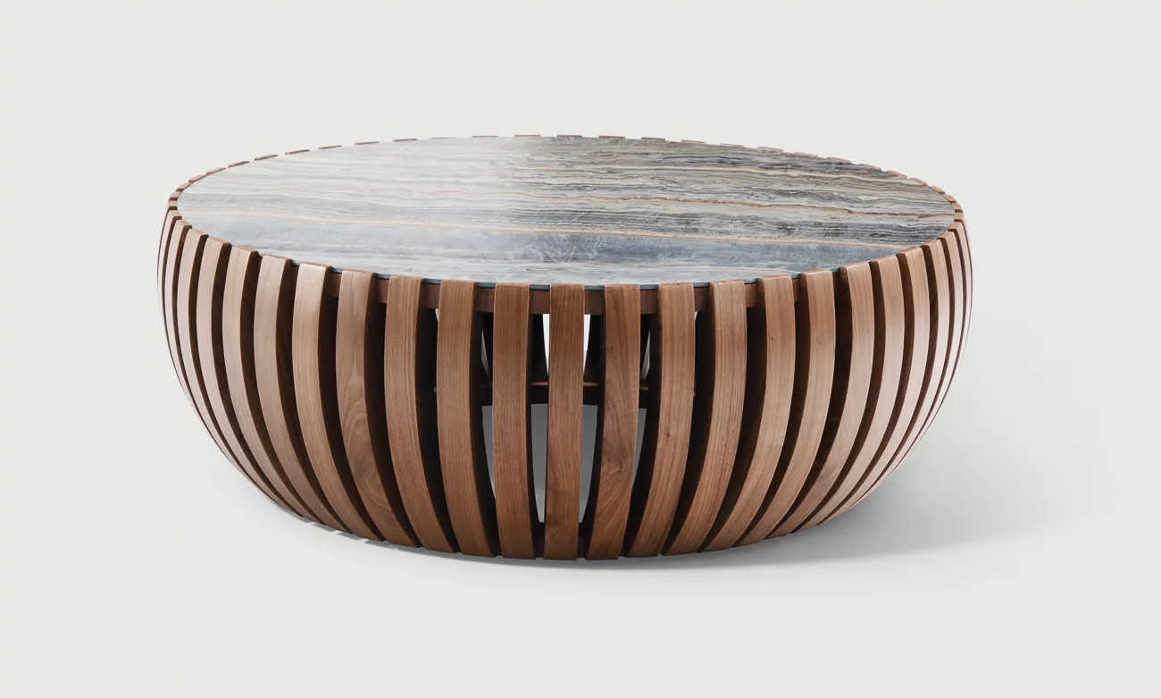 🪵 Table basse design en bois et marbre