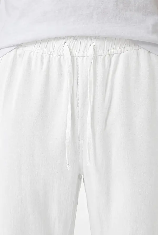 سروال رجالي من الكتان الخالص بقصة مريحة (Relaxed Fit) – Ref-RL722917