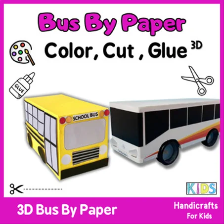 3D Bus 2 Color & Cut and paste ,glue Collecte 3D , Activity Kids shapes