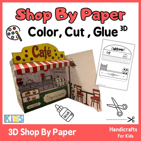 3D Shope & Cut and paste 3D glue , collecte , Shope , Activity Kids shapes