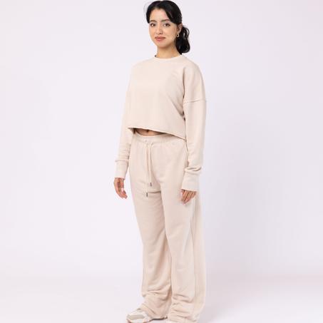 Cropped sweatshirt wide leg joggers - Beige