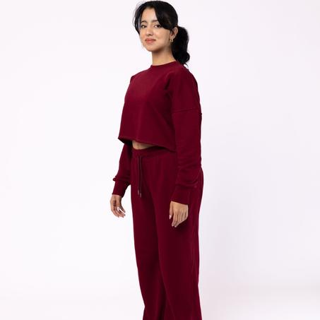 Cropped sweatshirt wide leg joggers - Dark Red