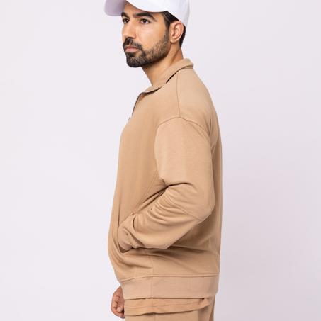 Zipper Sweatshirt, Baggy joggers - Light Brown
