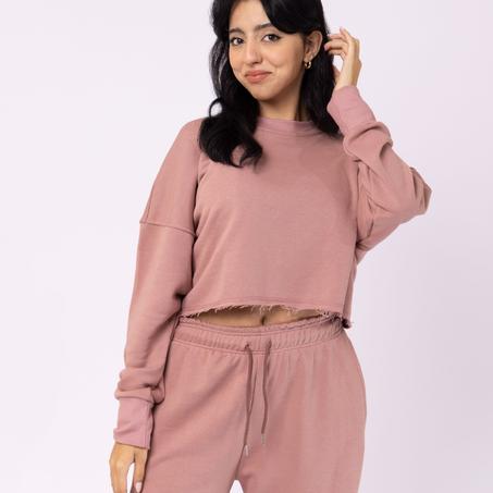 Cropped sweatshirt wide leg joggers - Light Pink