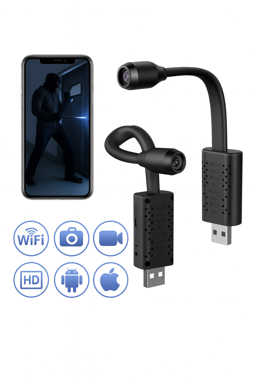 Caméra WiFi Sans Fil Full HD 1080P avec Détection de Mouvement