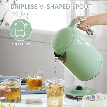 غلاية شاي كهربائية، 1500 واط / 1.7 لتر، ايقاف تلقائي وحماية من الغليان الجاف، خالية من BPA،