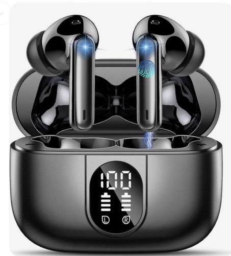 سماعات اذن لاسلكية بلوتوث 5.4 مع 4 ميكروفون بخاصية الغاء الضوضاء اي ان سي، وقت تشغيل 40 ساعة، هاي فاي ستيريو عميق، سماعات راس مقاومة للماء IP7، شاشة LED صغيرة، سماعات اذن بلوتوث USB نوع C