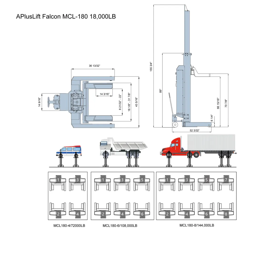 APluslift Falcon 18000LB and 22000LB Mobile Column Lifting System