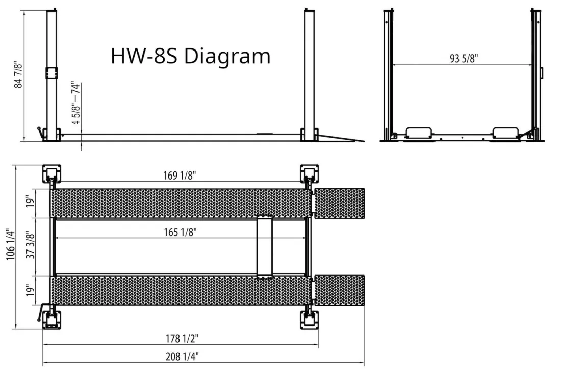 APlusLift HW-8SXLT 8000LB 4-Post Extra Tall/Long/Wide Portable Storage Service Car Lift