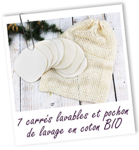 7 carrés lavables & pochon de lavage en coton BIO