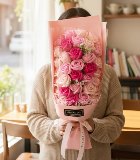 بوكيه ورد اصطناعي فاخر باللون الأحمر