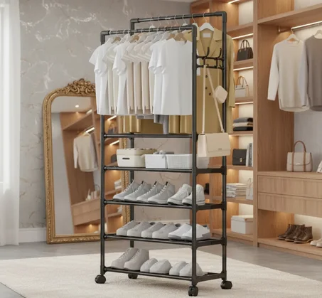 👚👟 منظّم ملابس وأحذية متعدد الاستعمالات – 5 طبقات بعجلات