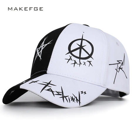 White Color Pentagram Graffiti Baseball Cap, Sun Hat for Students, Young Men and Women, Spring and Summer