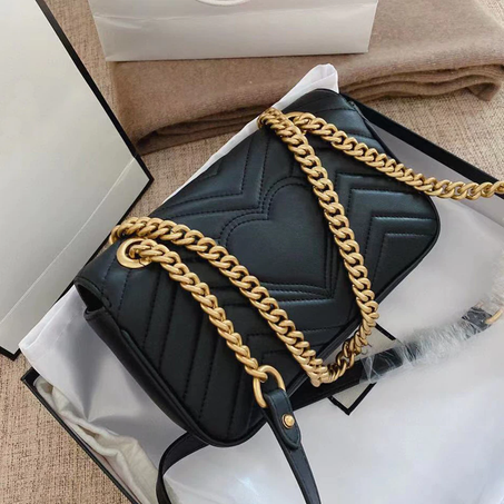 New leather Marmont love metal chain bag wave Mini GG one shoulder cross Classic Mini women's bag letter making bag