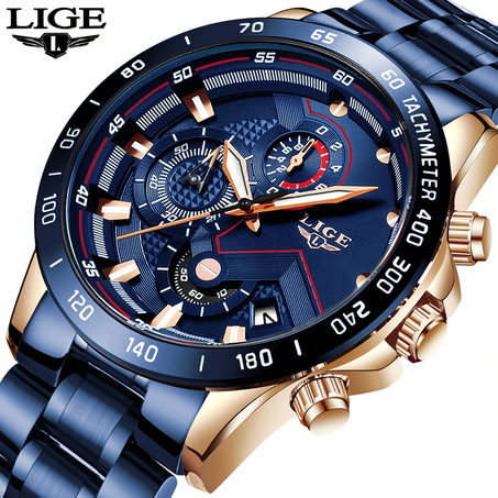 LIGE 2021 New Fashion Mens Watches with Stainless Steel Top Brand Luxury Sports Chronograph Quartz Watch Men Relogio Masculino