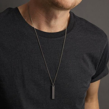 Necklace with rectangular pendant for Men, stainless steel jewelry, Simple, trendy, black, novelty