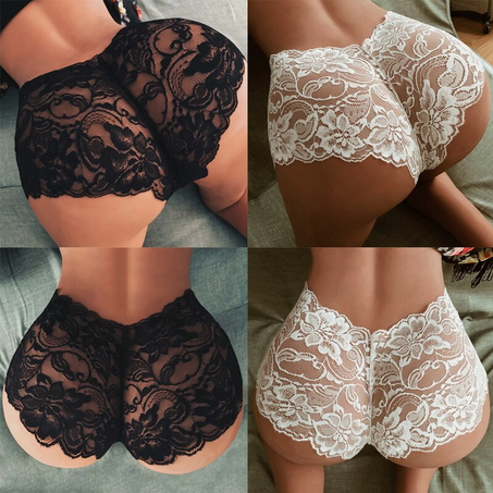 Sous-vêtements en dentelle florale pour femmes, Lingerie Sexy, taille élastique, transparent, sans couture, blanc, noir