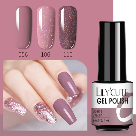 LILYCUTE - Gel Nail Polish Set, 3 Piece, Winter Color, Glitter, Matte Effect, Long Lasting, Base and Top Coat, Hybrid Nail Art Design