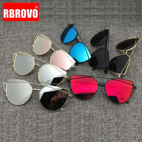 RBROVO – lunettes De soleil yeux De chat pour femmes, verres réfléchissants en métal, Vintage, miroir rétro, 2021