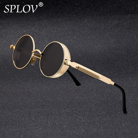 SPLOV - Vintage Round Polarized Sunglasses, Retro Steampunk for Men and Women, Small Metal Circle, UV400 Driving Glasses