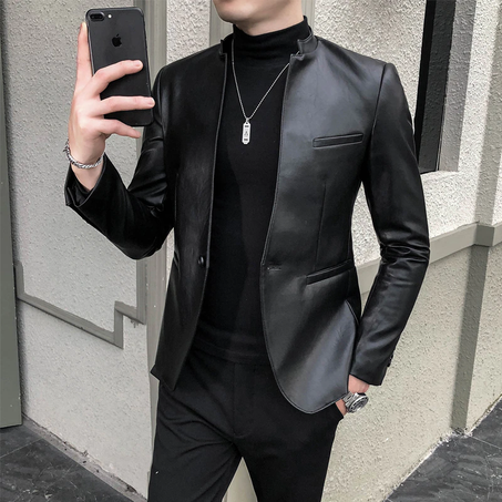 Mens Leather Suit Coat High Quality Casual Leather Jacket Slim Fit Fashionable Designer Clothing 2021