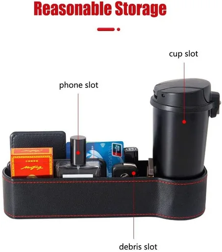 صندوق التخزين بين المقاعد يحمي مقتنياتك من السقوط بين المراتب و حامل للمشروبات