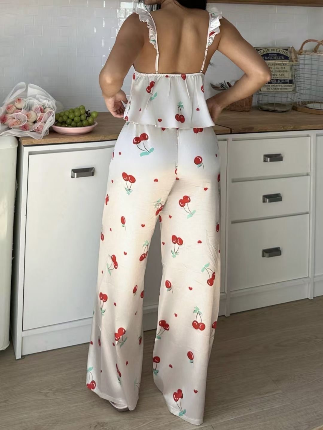 طقم بيجاما ستان ناعم برسومات الكرز