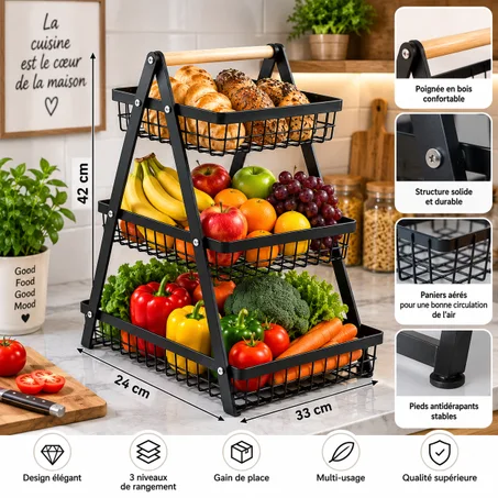 Panier de Rangement 3 Niveaux Premium